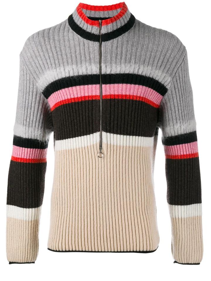 Helen Lawrence Striped Half-zip Jumper - Grey