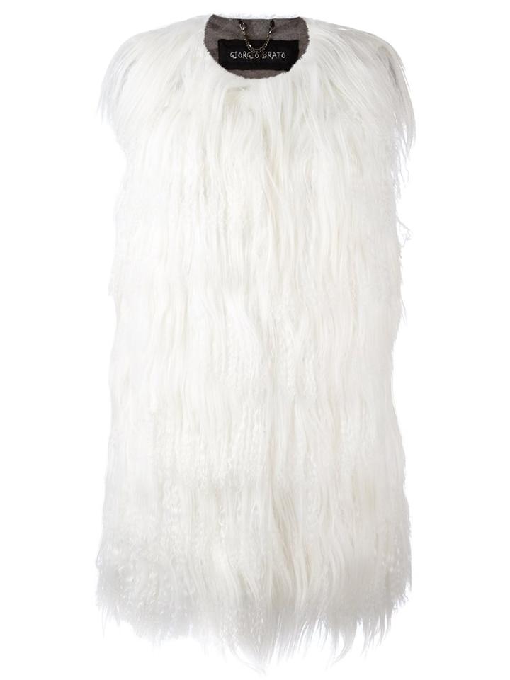 Giorgio Brato Long Fit Gilet, Women's, Size: 40, White, Goat Fur/polyamide/wool