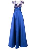Marchesa Notte Floral Appliqué Gown - Blue