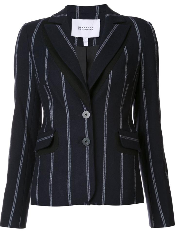 Derek Lam 10 Crosby Pinstripe Blazer, Women's, Size: 12, Black, Ramie/polyester