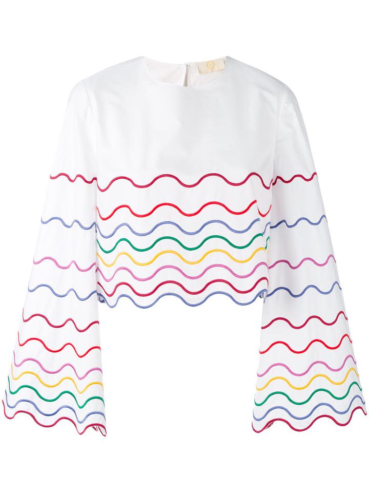 Sara Battaglia - Wave Patterned Blouse - Women - Cotton - 42, Women's, White, Cotton