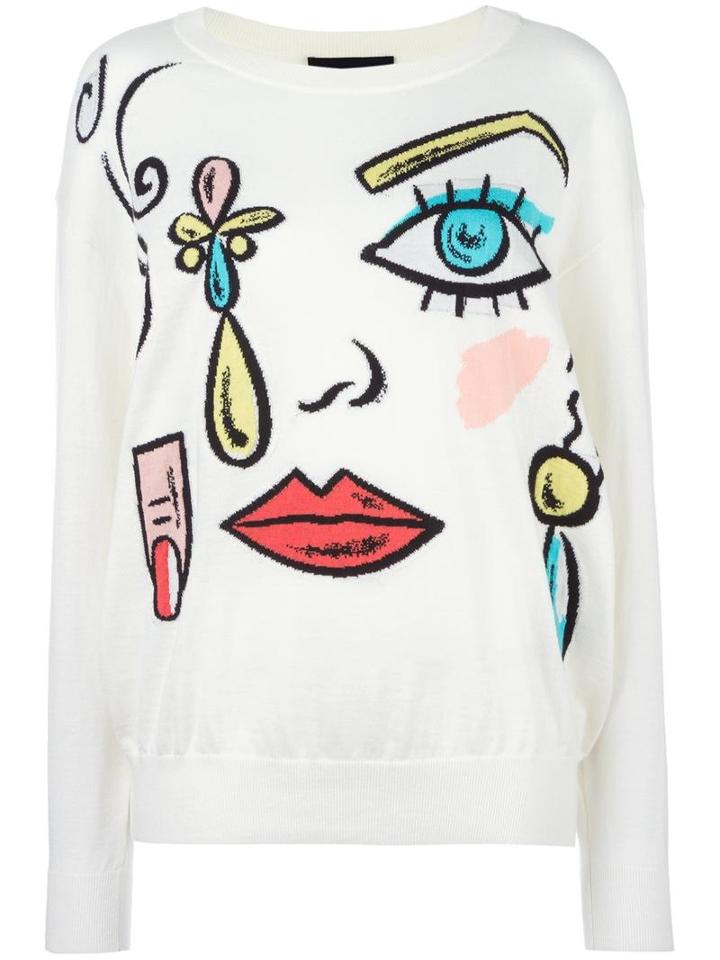 Boutique Moschino Face Pattern Jumper, Women's, Size: 38, White, Cotton/virgin Wool