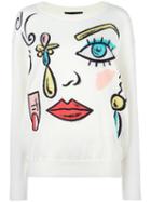 Boutique Moschino Face Pattern Jumper, Women's, Size: 38, White, Cotton/virgin Wool