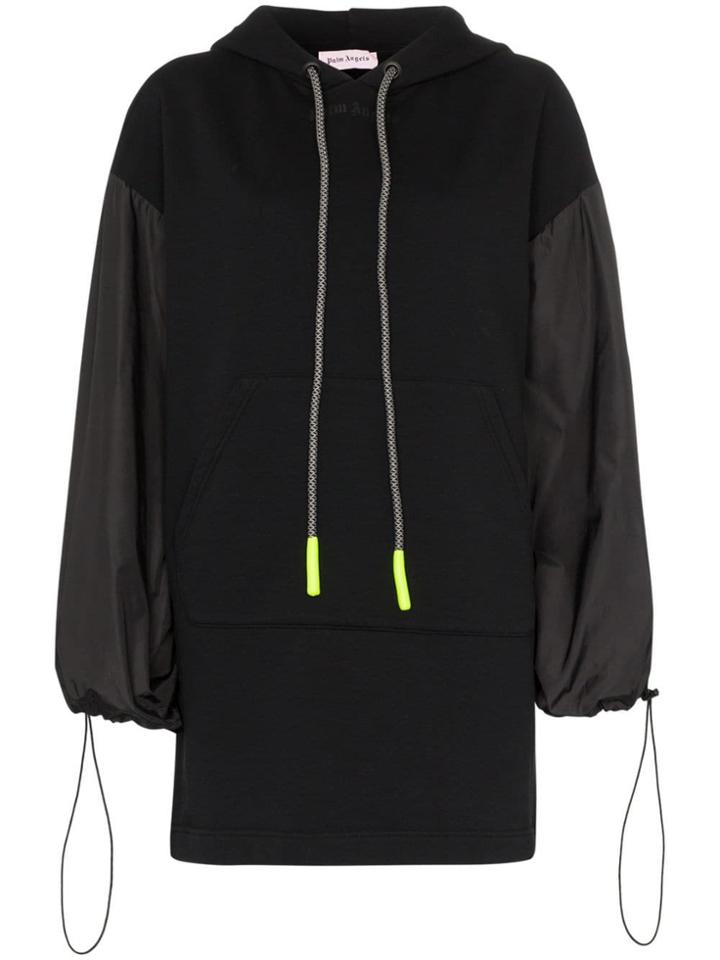 Palm Angels Balloon Sleeve Cotton Hoodie Dress - Black