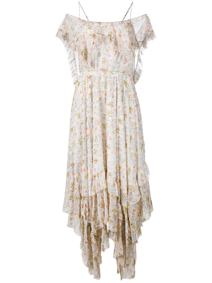 Philosophy Di Lorenzo Serafini - Floral Flared Dress - Women - Polyester/rayon - 40, Nude/neutrals, Polyester/rayon