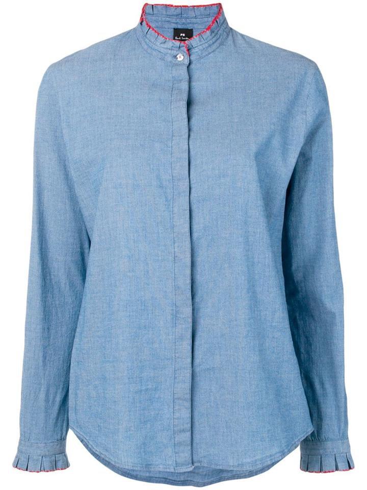 Ps Paul Smith Ruffled Neck Shirt - Blue