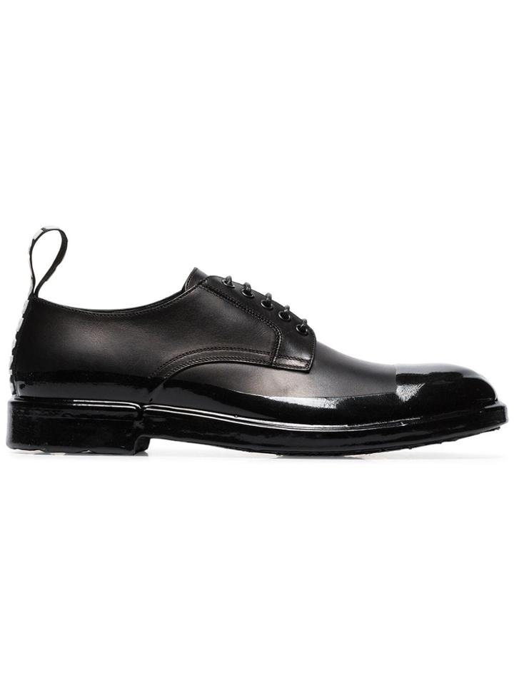 Dolce & Gabbana Black Logo Tab Leather Derby Shoes