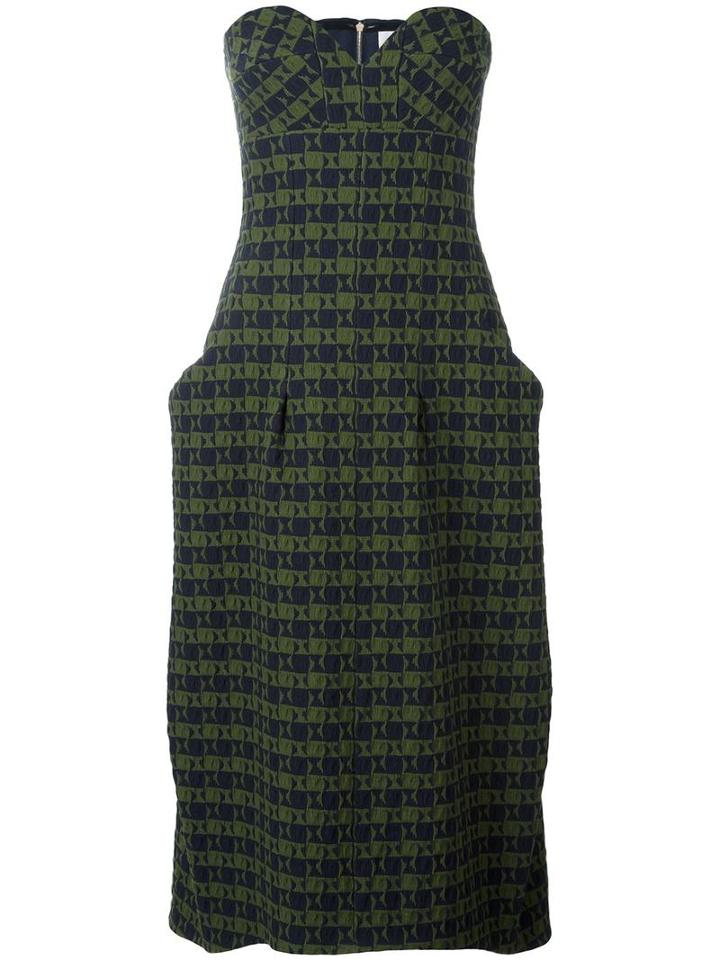 Victoria Beckham Bustier Drape Midi Dress, Women's, Size: 8, Green, Polyamide/wool/silk/cotton
