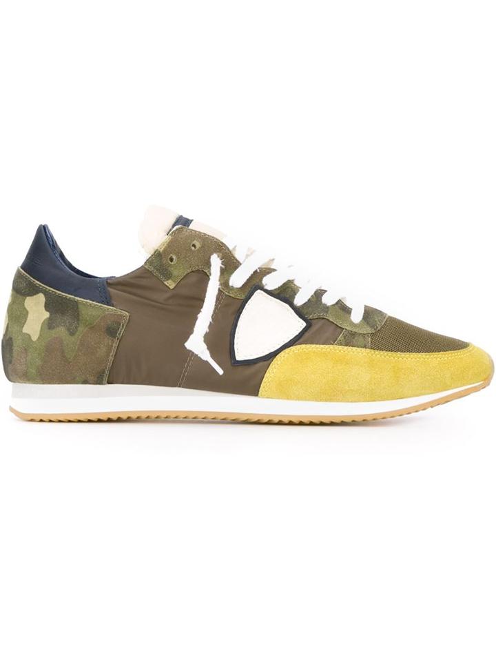 Philippe Model Camouflage Panelled Sneakers, Men's, Size: 41, Brown, Suede/nylon/rubber