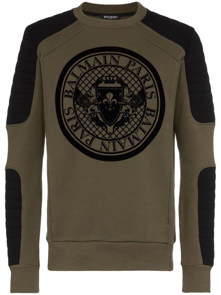 Balmain Logo Printed Crew Neck Cotton Sweater - Green