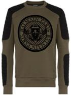 Balmain Logo Printed Crew Neck Cotton Sweater - Green