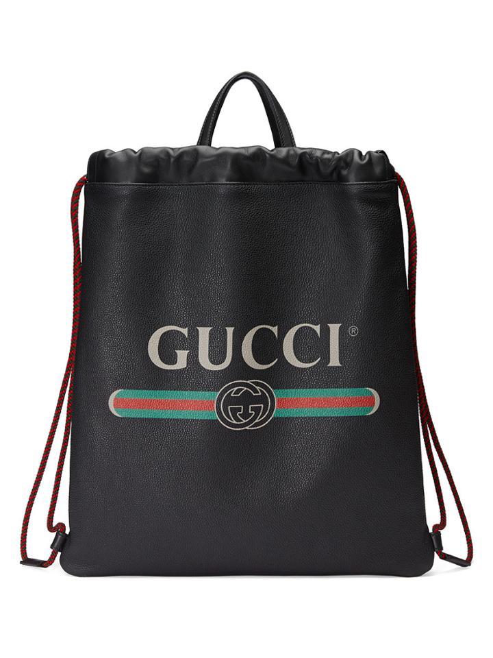 Gucci Gucci Print Leather Drawstring Backpack - Black