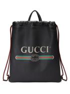 Gucci Gucci Print Leather Drawstring Backpack - Black