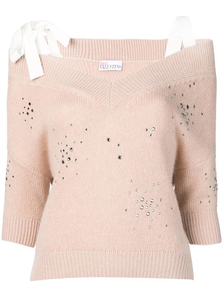 Red Valentino Off-the-shoulder Embellished Jumper - Pink