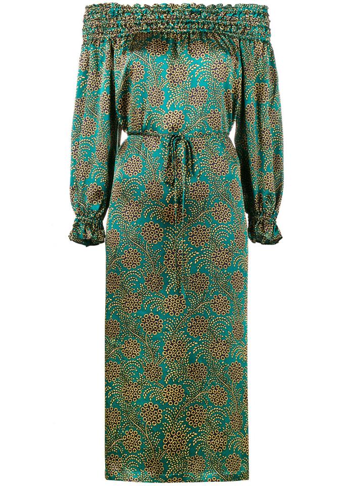 Haney - Flora Printed Off-shoulder Dress - Women - Silk - 4, Green, Silk