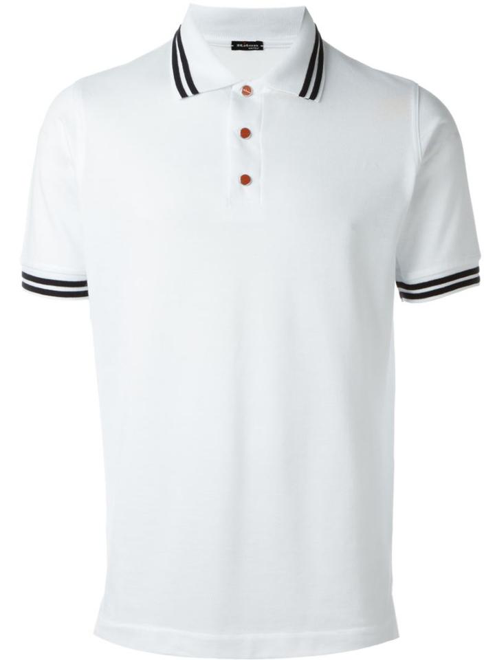 Kiton Contrast Stripe Polo Shirt, Men's, Size: Xxl, White, Cotton
