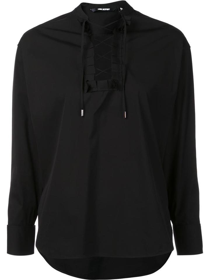 Neil Barrett Lace-up Shirt, Women's, Size: Xs, Black, Cotton/polyamide/spandex/elastane