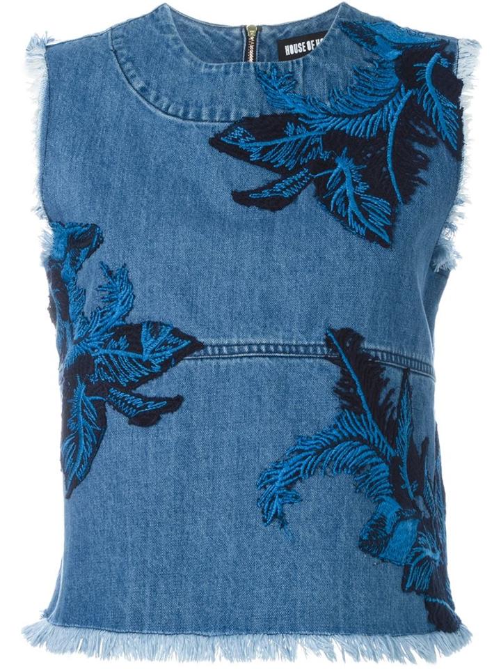House Of Holland Embroidered Denim Tank, Women's, Size: 8, Brown, Cotton/polyester