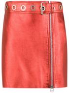 Nk Belted Leather Skirt - Red