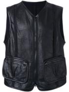 Isabel Benenato Leather Vest, Men's, Size: 46, Black, Linen/flax/leather/wool