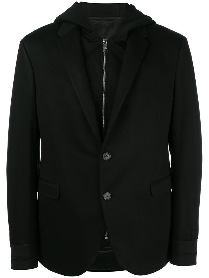 Neil Barrett Hooded Blazer, Men's, Size: 50, Black, Viscose/polyester/spandex/elastane/viscose