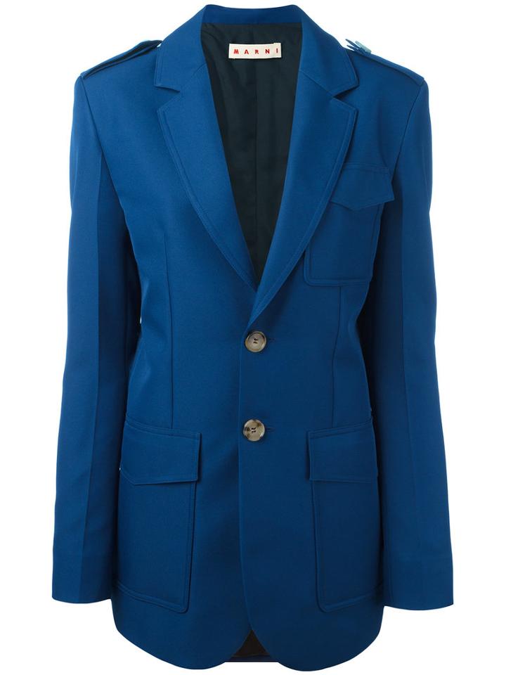 Marni - Oversized Suit Jacket - Women - Silk/polyester - 40, Blue, Silk/polyester
