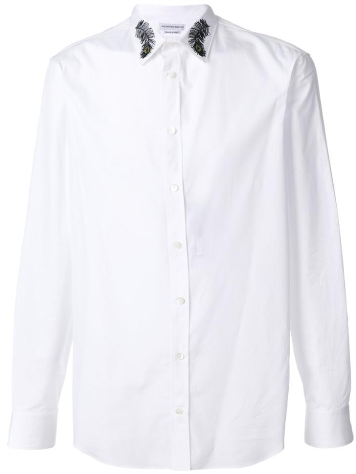 Alexander Mcqueen Peacock Feather Embroidered Shirt - White
