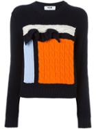 Msgm Ruffled Knit Sweater, Women's, Size: Xl, Blue, Virgin Wool
