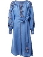 Vita Kin Embroidered Flared Midi Dress, Women's, Size: Xs, Blue, Linen/flax