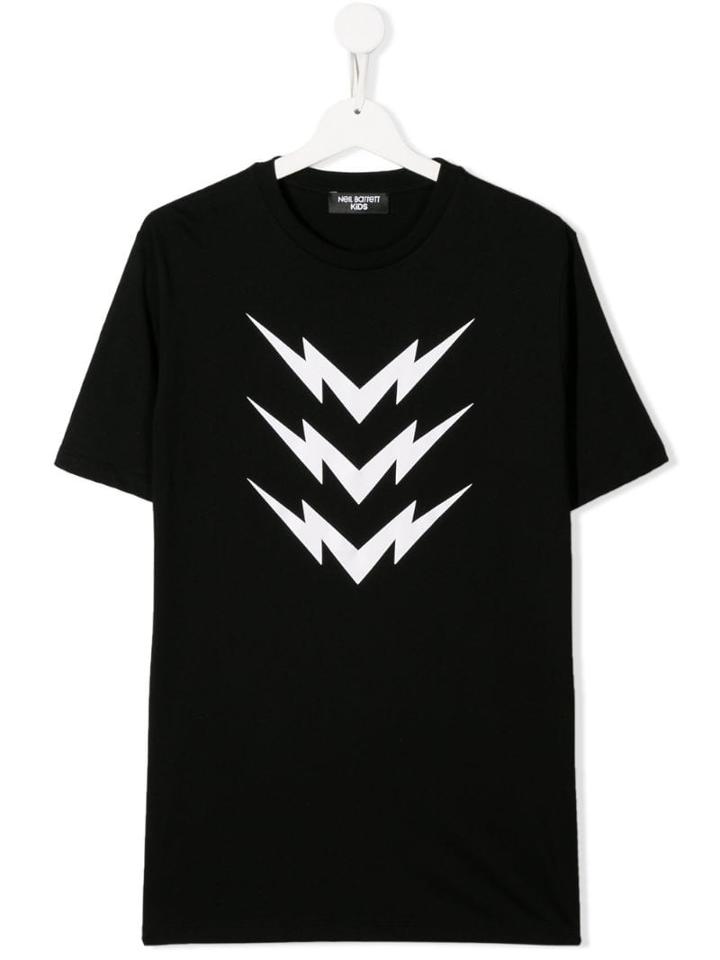 Neil Barrett Kids Teen Lightning Print T-shirt - Black