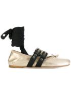 Miu Miu Metallic Buckled Ballerinas