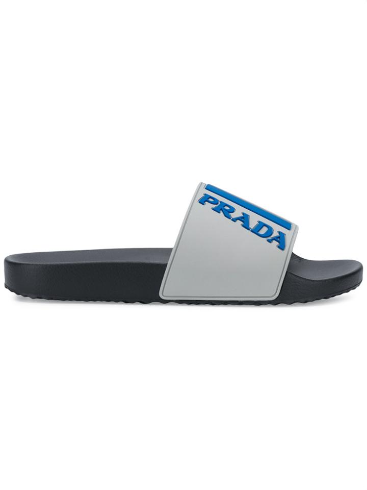 Prada Logo Shower Slides - Grey