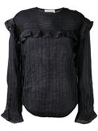 Chloé - Ruffle Striped Top - Women - Cotton/ramie - 36, Black, Cotton/ramie