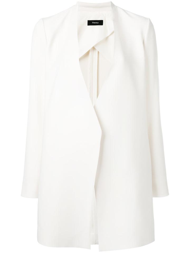 Theory Long Blazer, Women's, Size: 6, White, Polyester/triacetate/spandex/elastane