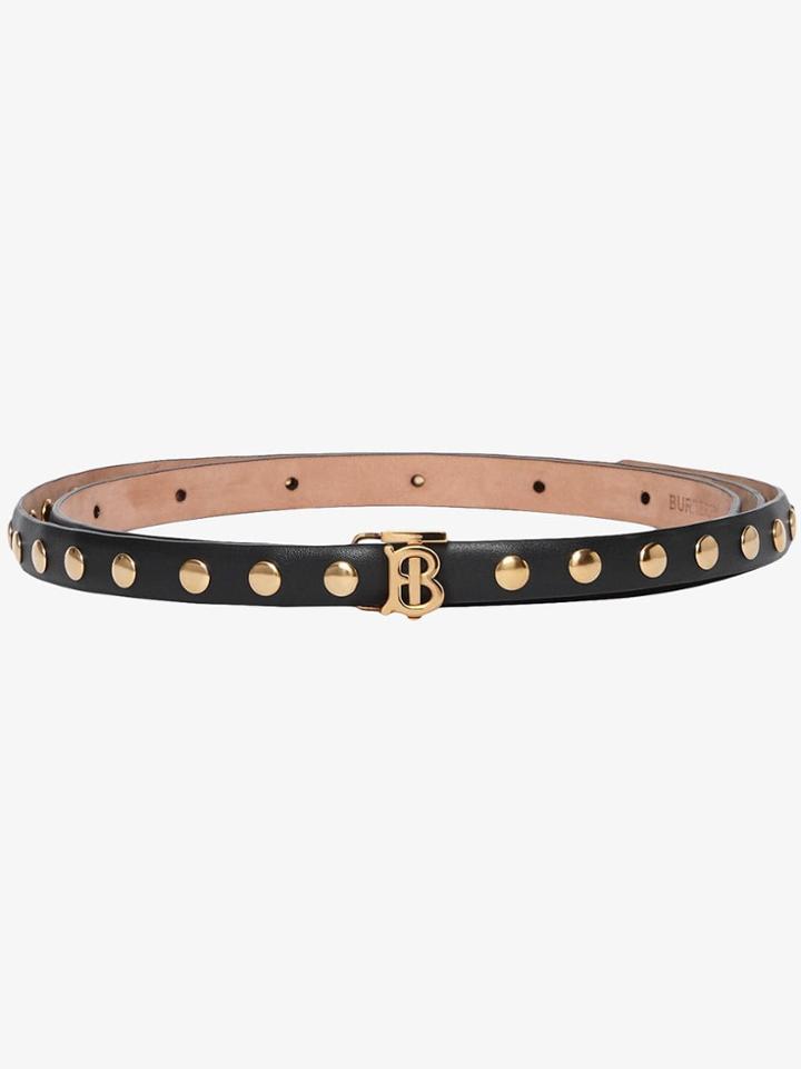 Burberry Monogram Motif Studded Leather Belt - Black