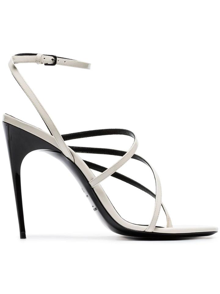 Saint Laurent White Paris 105 Strappy Patent Leather Sandals
