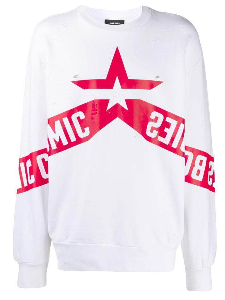 Diesel Printed Distressed Sweatshirt - White