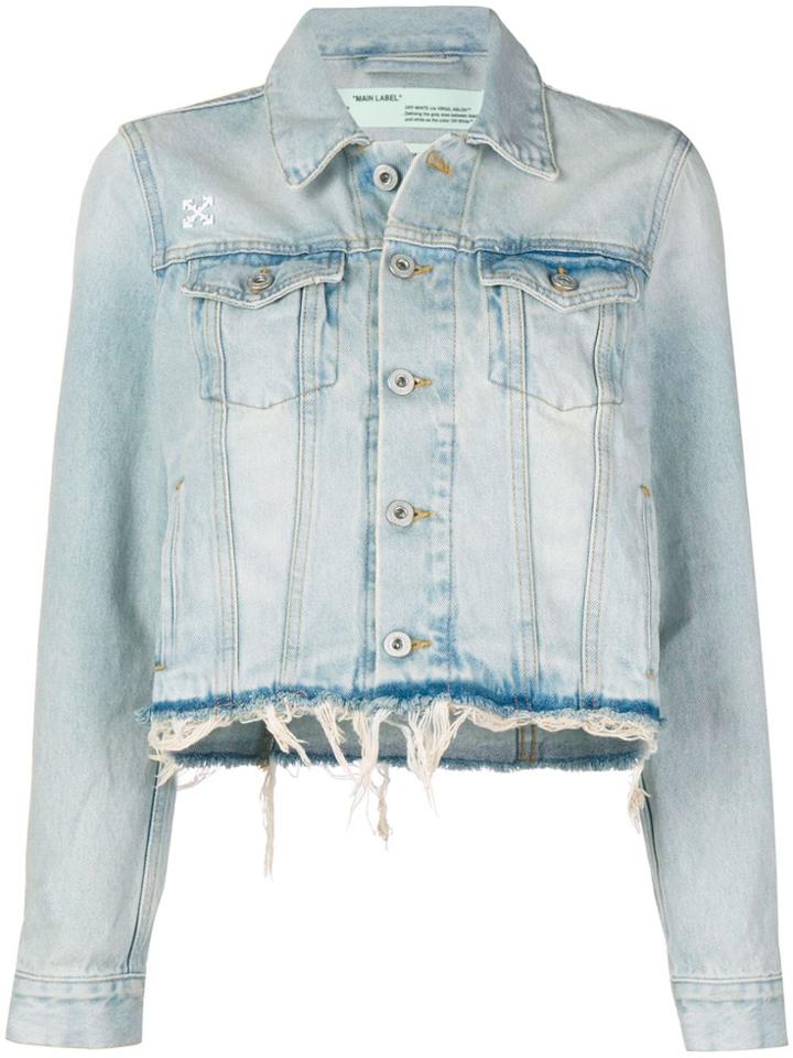 Off-white Frayed Edges Denim Jacket - Denim Blue