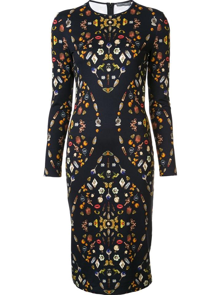 Alexander Mcqueen 'obsession' Print Dress, Women's, Size: 48, Black, Viscose/spandex/elastane