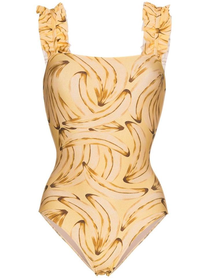 Adriana Degreas Muse Print Swimsuit With Ruffles - Yellow