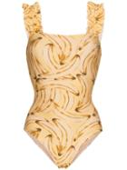 Adriana Degreas Muse Print Swimsuit With Ruffles - Yellow