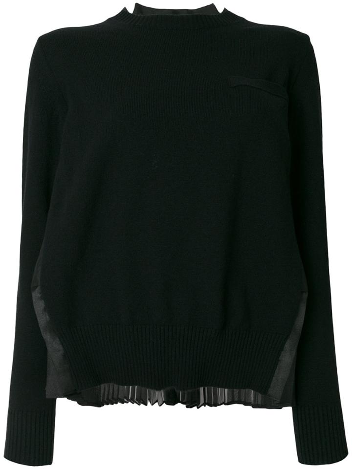 Sacai Rear Pleated Panel Sweater - Black