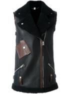 Coach Shearling 'moto' Vest, Women's, Size: 6, Black, Calf Leather/lamb Fur