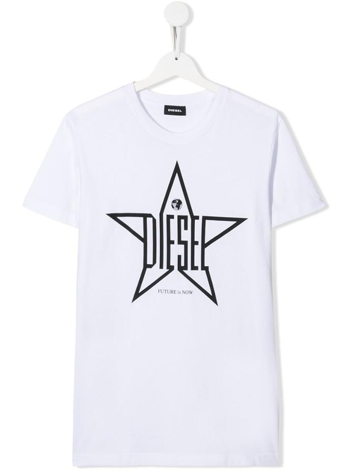 Diesel Kids Teen Star Print T-shirt - White