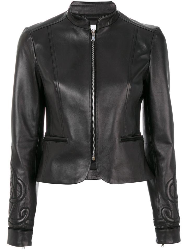 Red Valentino - Fitted Zip Jacket - Women - Goat Skin/lamb Skin/polyester/spandex/elastane - 42, Black, Goat Skin/lamb Skin/polyester/spandex/elastane
