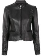Red Valentino - Fitted Zip Jacket - Women - Goat Skin/lamb Skin/polyester/spandex/elastane - 42, Black, Goat Skin/lamb Skin/polyester/spandex/elastane