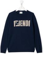 Fendi Kids Logo Print Jumper - Blue
