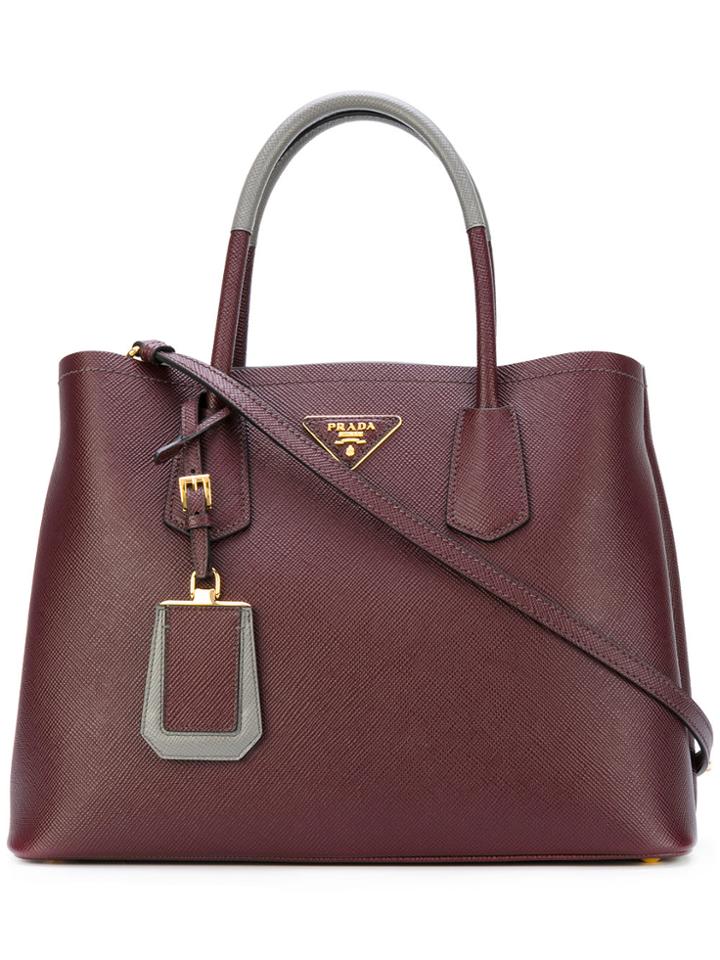 Prada Medium Double Tote - Red