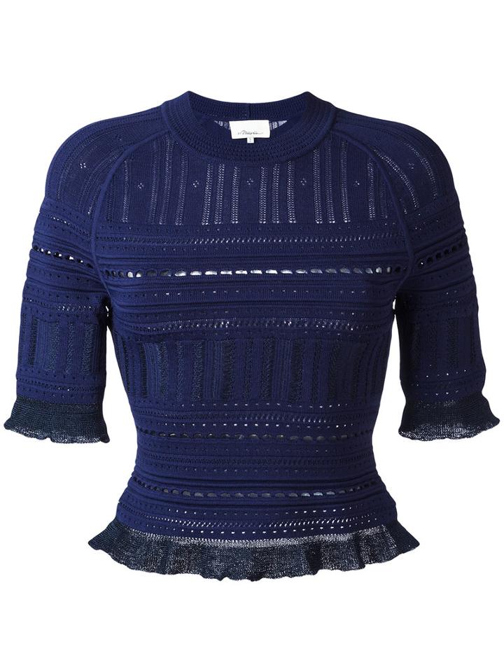 3.1 Phillip Lim Knitted Lace-detail Top, Women's, Size: Small, Blue, Viscose/nylon/polyester/spandex/elastane