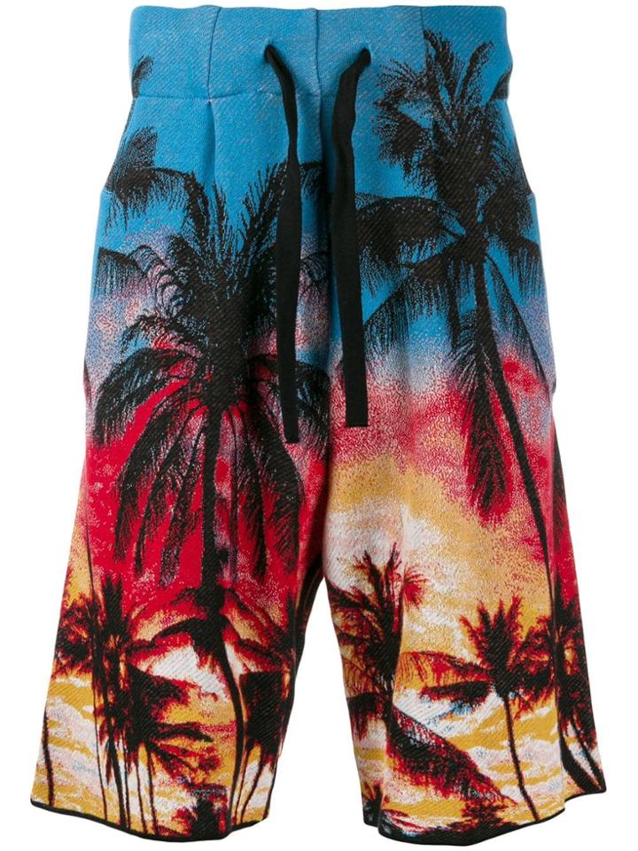 Laneus Palm Tree Track Shorts - Blue